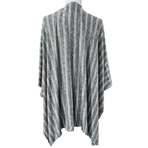 Saturday Sunday Anthropologie Gray White Stripe Ruana Open Front Poncho One Size - Picture 2 of 9
